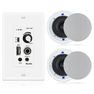 herdio 6.5 inch bluetooth ceiling speakers 320w 2-way flush mount in wall amplifier receiver perfect for home theater bathroom living room kitchen office (white, pair)