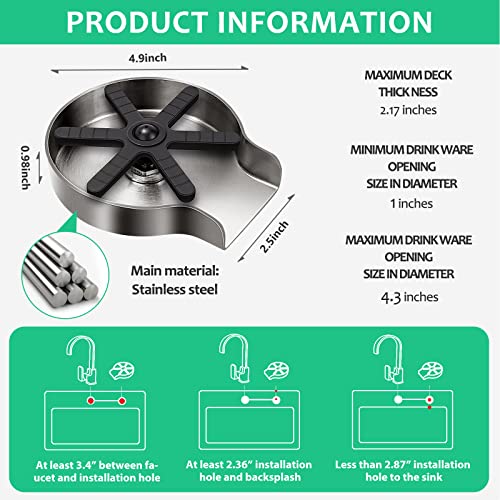 Glass Rinser for Kitchen Sinks,Metal Bottle Washer,Kitchen Sink Accessories,Kitchen Sink Cup Rinser,Brushed Stainless