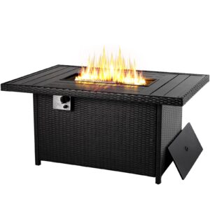 increkid 54 inch gas fire pit table, 55000 btu csa approved rectangular outdoor propane fireplace, w/aluminum tabletop cover lid, auto ignition, for garden courtyard backyard deck poolside party