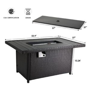 IncreKid 54 inch Gas Fire Pit Table, 55000 BTU CSA Approved Rectangular Outdoor Propane Fireplace, W/Aluminum Tabletop Cover Lid, Auto Ignition, for Garden Courtyard Backyard Deck Poolside Party