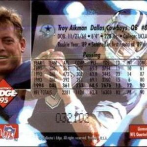 1995 Collector's Edge Black Label #50 Troy Aikman Dallas Cowboys Official NFL Football Trading Card in Raw (NM or Better) Condition