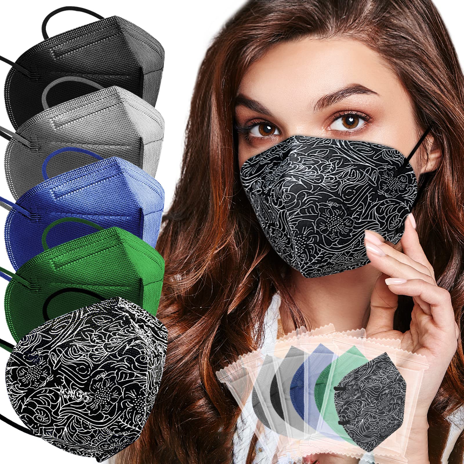 KN95 Face Masks, KN95 Mask, 25 Pack Individually Wrapped KN95 Face Masks, 5 layer Colorful KN95 Masks with Designs for Adults Women Men Teen Workout Outdoor