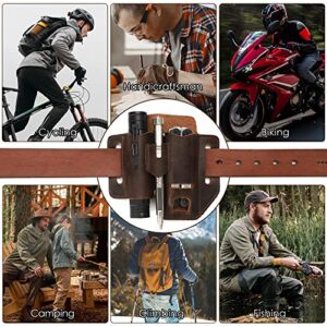 KEVANCHO Multitool Sheath for Belt, Leather Tool Pouch Belt Holster Bag, EDC Pouch Pocket Organizer Case for Knife, Flashlight, Tactical Pen, Camping and Outdoor, Valentines Day Gift for Him (Brown)