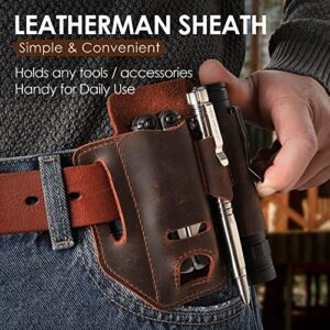 KEVANCHO Multitool Sheath for Belt, Leather Tool Pouch Belt Holster Bag, EDC Pouch Pocket Organizer Case for Knife, Flashlight, Tactical Pen, Camping and Outdoor, Valentines Day Gift for Him (Brown)