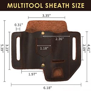 KEVANCHO Multitool Sheath for Belt, Leather Tool Pouch Belt Holster Bag, EDC Pouch Pocket Organizer Case for Knife, Flashlight, Tactical Pen, Camping and Outdoor, Valentines Day Gift for Him (Brown)