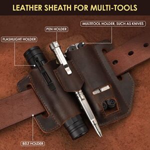 KEVANCHO Multitool Sheath for Belt, Leather Tool Pouch Belt Holster Bag, EDC Pouch Pocket Organizer Case for Knife, Flashlight, Tactical Pen, Camping and Outdoor, Valentines Day Gift for Him (Brown)