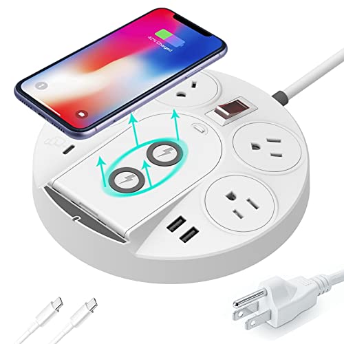 Surge Protector Power Strip Tower, KingTSYU Power Strip Extension Cord with USB C Ports, 4 Outlets and 15W Wireless Charger, USB C PD Power Delivery for Home/Office/Travel (PD 20W)