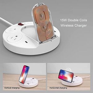 Surge Protector Power Strip Tower, KingTSYU Power Strip Extension Cord with USB C Ports, 4 Outlets and 15W Wireless Charger, USB C PD Power Delivery for Home/Office/Travel (PD 20W)