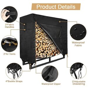 LBW Firewood Rack Cover Outdoor 4ft Heavy Duty Wood & Log Rack Cover 600D Waterproof Fireplace Cover for Log Rack Black Firewood Holder Cover with Zipper and Handle , 47.68 "H x 23.2 "W x 43.3 "L