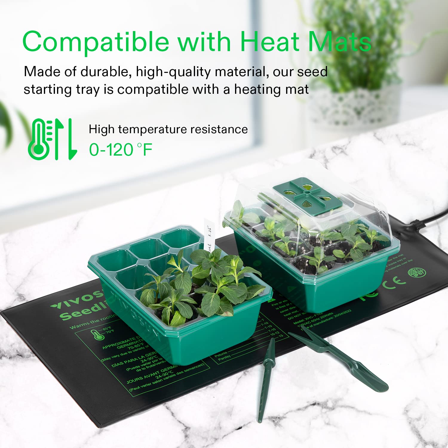 VIVOSUN 6-Pack Seed Starter Trays, 72-Cell Seed Starter Kit with Humidity Dome, Flat Reusable Plant Germination Trays with Drain Hole, Green Propagation Tray for Planting Seeds