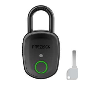 fingerprint padlock with key backup, 2keys, prezlock, smart padlock with keyless biometric, suitable for outdoor and heavy duty, ip65 waterproof.