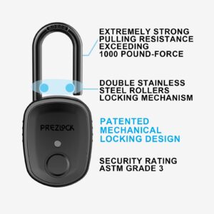 Fingerprint Padlock with Key Backup, 2keys, Prezlock, Smart Padlock with Keyless Biometric, Suitable for Outdoor and Heavy Duty, IP65 Waterproof.