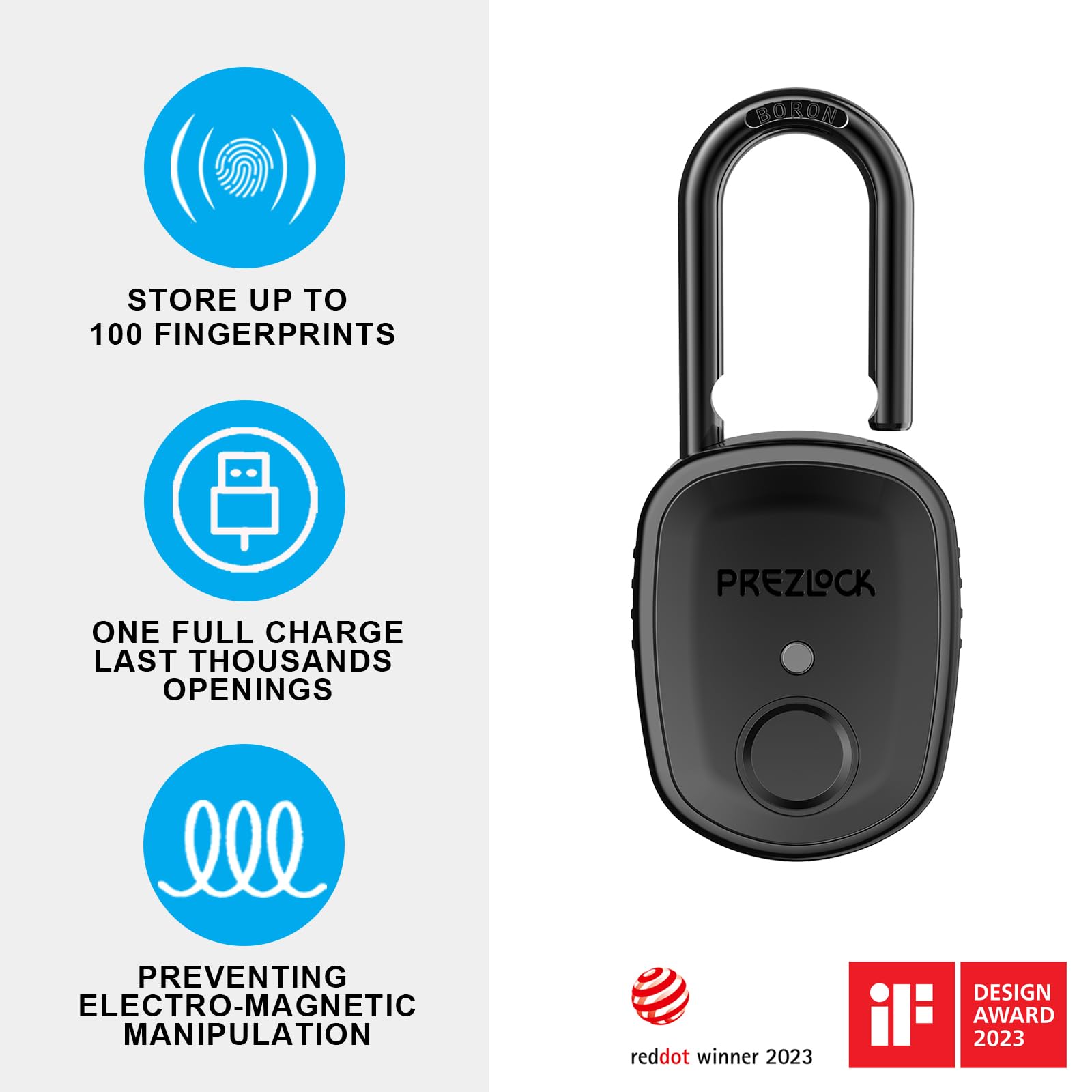 Fingerprint Padlock with Key Backup, 2keys, Prezlock, Smart Padlock with Keyless Biometric, Suitable for Outdoor and Heavy Duty, IP65 Waterproof.