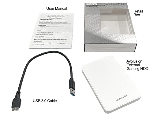 Avolusion HD250U3-Z1-PRO-WH 1TB USB 3.0 Portable External Gaming Hard Drive - White (for PS5 / PS4, Pre-Formatted) - 2 Year Warranty