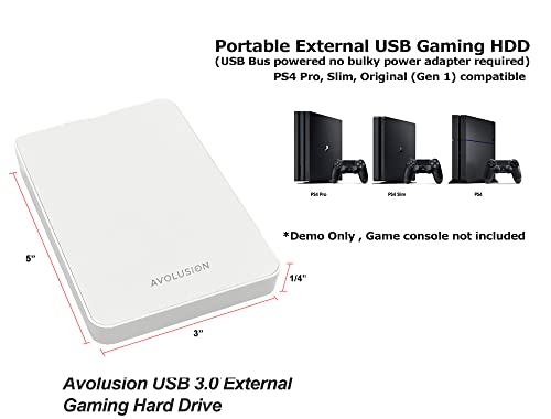 Avolusion HD250U3-Z1-PRO-WH 1TB USB 3.0 Portable External Gaming Hard Drive - White (for PS5 / PS4, Pre-Formatted) - 2 Year Warranty