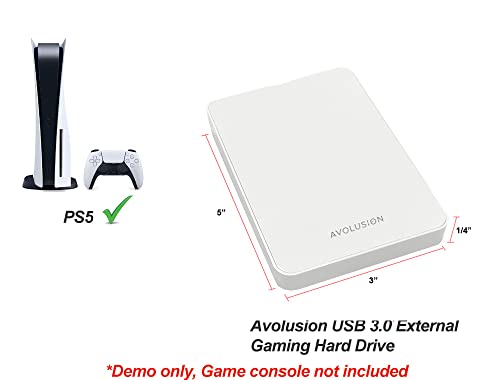 Avolusion HD250U3-Z1-PRO-WH 1TB USB 3.0 Portable External Gaming Hard Drive - White (for PS5 / PS4, Pre-Formatted) - 2 Year Warranty