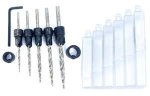 ftg usa wood countersink drill bit set 5 pc countersink drill bit #4#6#8#10#12 hss m2 tapered drill bits with straight shank countersink bit, 2 stop collar, 1 hex wrench, 6 countersink storage boxes