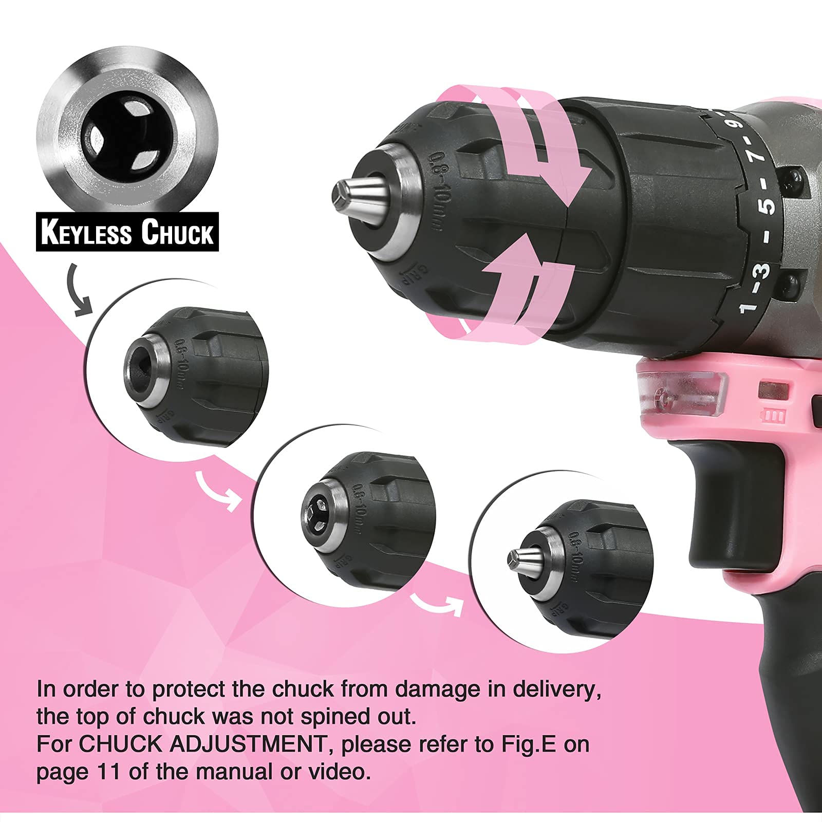 WORKPRO Pink Cordless 20V Lithium-ion Drill Driver Set & 8 Piece Magnetic Screwdrivers Set- Pink Ribbon