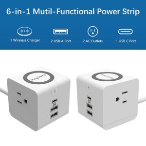 Power Strip with USB C Ports, KingTSYU Travel Surge Protector Tower Extension Cord with PD 20W/2USB A/2AC Outlets/Phone Wireless Charger,Fast Charging Power Delivery for Dorm Home Office
