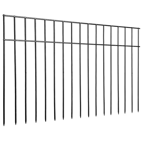 Adavin Small/Medium Animal Barrier Fence 10 Pack 24in(L) X 15in(H) Underground Decorative Garden Fencing, Dog Rabbits Fences Black Metal Fence Panel Ground Stakes for Outdoor Patio. Total Length 20Ft