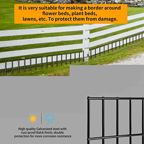 Adavin Small/Medium Animal Barrier Fence 10 Pack 24in(L) X 15in(H) Underground Decorative Garden Fencing, Dog Rabbits Fences Black Metal Fence Panel Ground Stakes for Outdoor Patio. Total Length 20Ft
