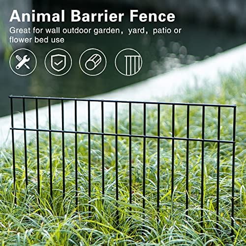 Adavin Small/Medium Animal Barrier Fence 10 Pack 24in(L) X 15in(H) Underground Decorative Garden Fencing, Dog Rabbits Fences Black Metal Fence Panel Ground Stakes for Outdoor Patio. Total Length 20Ft