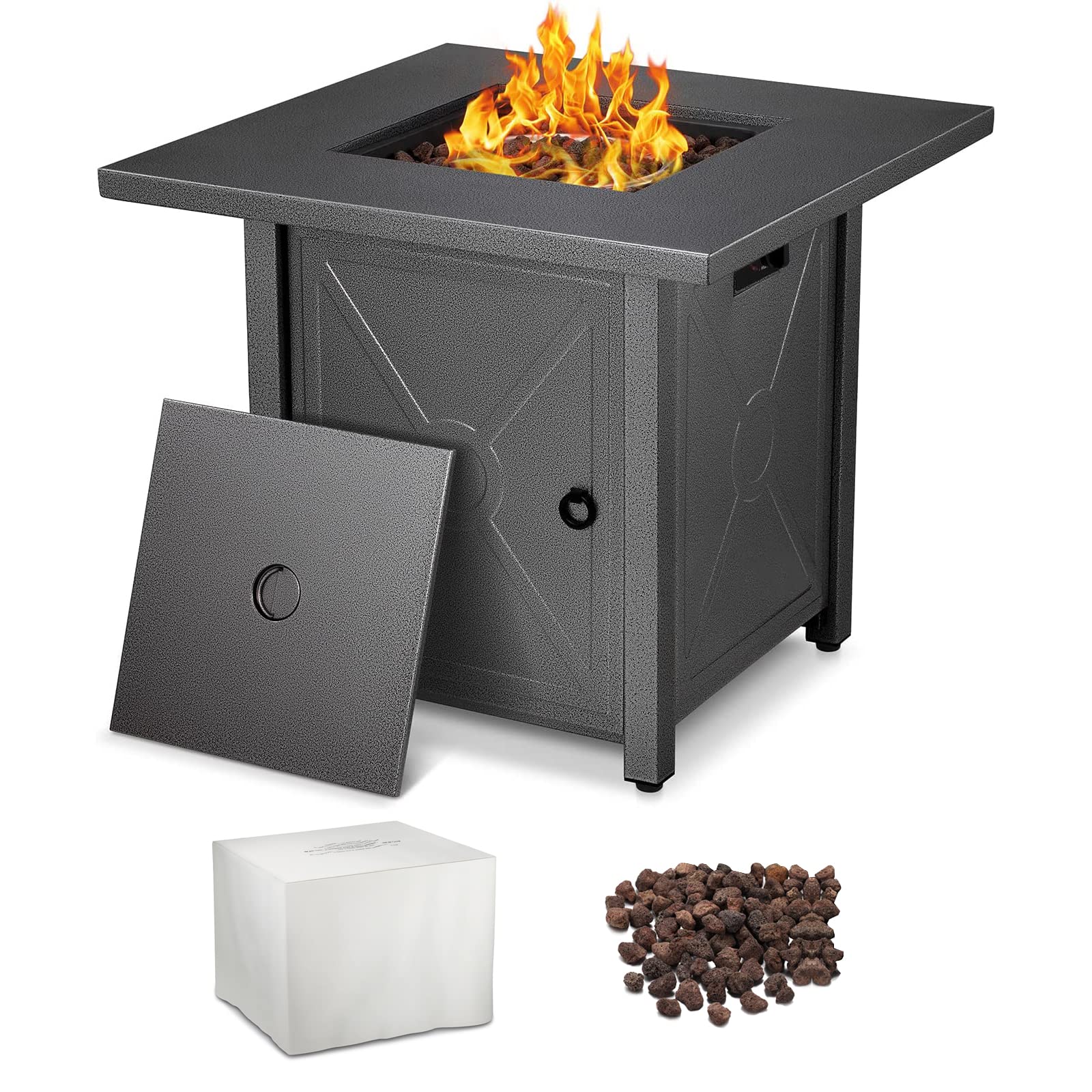 R.W.FLAME 28'' Fire Pit Table,Propane Fire Pit Table,41000BTU,propane fire pit,Portable Outdoor Fire Pit with Lava Racks,Lid & Rain Cover.Smokeless Gas Fire Pit Table for Outside Paito/Garden/Backyard