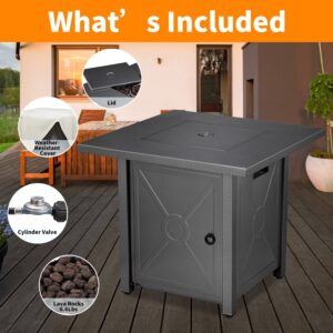 R.W.FLAME 28'' Fire Pit Table,Propane Fire Pit Table,41000BTU,propane fire pit,Portable Outdoor Fire Pit with Lava Racks,Lid & Rain Cover.Smokeless Gas Fire Pit Table for Outside Paito/Garden/Backyard