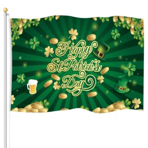 happy st. patrick's day flag 3 x 5 ft ireland shamrock flag saint patty's day banner vivid color and polyester double stitched with flag grommets outdoor indoor home decor (classic)