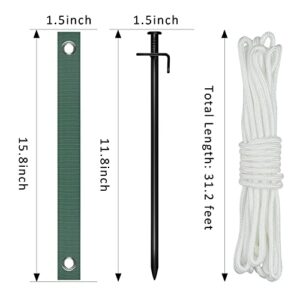 Heavy Duty Steel Tree Stake Kits,Tree Staking and Supports Kits for Young Trees Against Bad Weather, Include 3 PCS Tree Straps for Staking, 3 PCS 11.8 Inch Tree Stakes and 31.2 Feet Rope for Anchoring