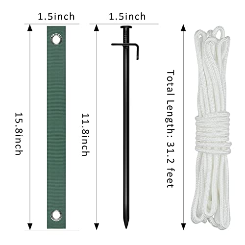 Heavy Duty Steel Tree Stake Kits,Tree Staking and Supports Kits for Young Trees Against Bad Weather, Include 3 PCS Tree Straps for Staking, 3 PCS 11.8 Inch Tree Stakes and 31.2 Feet Rope for Anchoring