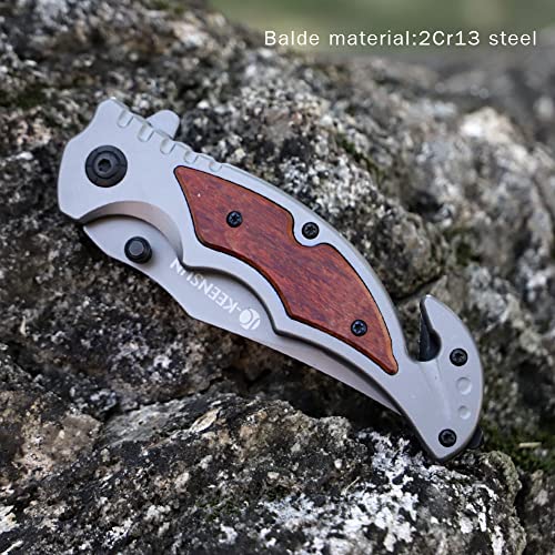 KEENSUN Pocket Folding Knife with Glass Breaker and Belt Cutter–Tactical Knife, Hunting Knife, Flipper Knife,EDC Knife.Thumb stud Assisted Opening Knifes with Liner Lock and Pocket clip.Good for Camping, Hiking, Indoor and Outdoor Activities.