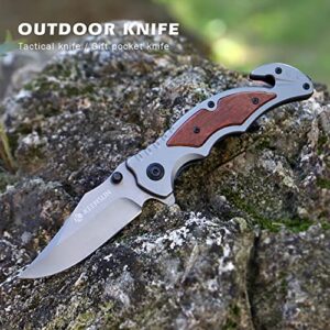 KEENSUN Pocket Folding Knife with Glass Breaker and Belt Cutter–Tactical Knife, Hunting Knife, Flipper Knife,EDC Knife.Thumb stud Assisted Opening Knifes with Liner Lock and Pocket clip.Good for Camping, Hiking, Indoor and Outdoor Activities.