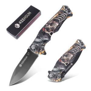 keensun pocket folding knife –tactical knife,hunting knife,flipper knife,edc knife.speed safe spring assisted opening knifes with liner lock,thumb stud and pocketclip.good for camping,hiking,indoor and outdoor activities,skeleton king 3d printing patterns
