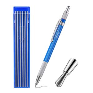 hiboom welders pencil with 12 pcs silver round refills, mechanical pencils metal marker with built-in sharpener for pipe fitter welder steel construction fabrication woodworking