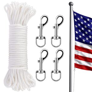 flag pole rope kit - 100ft flag pole halyard rope 1/4" thick with 4 pcs zinc alloy swivel snap hooks for flagpoles up to 50ft, double braided nylon flagpole line rope outdoor flagpole accessories