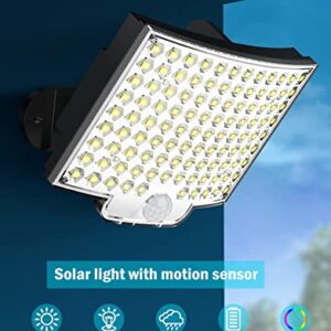 MPJ Solar Light for Outdoor, 106 LED Solar Light Outdoor with Motion Sensor, IP65 Waterproof, 120° Lighting Angle, Solar Wall Light for Garden with 16.5 ft Cable