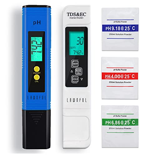 Water pH Meter and TDS Meter, LAWNFUL pH and 3 in 1 TDS&EC Water Tester Combo, Turbidity Meter, ±0.01 pH Accuracy ±2% F.S Accuracy TDS/EC/Temperature Meter, Pen Type and Handheld, PPM Meters