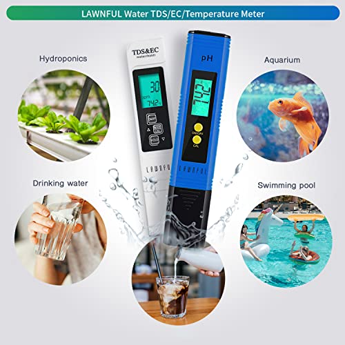 Water pH Meter and TDS Meter, LAWNFUL pH and 3 in 1 TDS&EC Water Tester Combo, Turbidity Meter, ±0.01 pH Accuracy ±2% F.S Accuracy TDS/EC/Temperature Meter, Pen Type and Handheld, PPM Meters