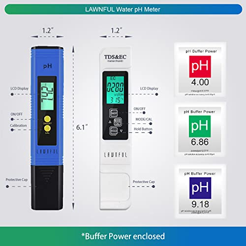 Water pH Meter and TDS Meter, LAWNFUL pH and 3 in 1 TDS&EC Water Tester Combo, Turbidity Meter, ±0.01 pH Accuracy ±2% F.S Accuracy TDS/EC/Temperature Meter, Pen Type and Handheld, PPM Meters