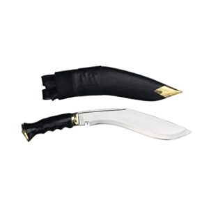 ESK GROUP ESK HANDMADE KUKRI KNIFE MACHETE - 10.5 INCH CARBON STEEL BLADE and 5 INCH HORN HANDLE WITH BLACK COLOUR GENUINE LEATHER SHEATH AND TWO SMALL KNIVES, MADE IN NEPAL