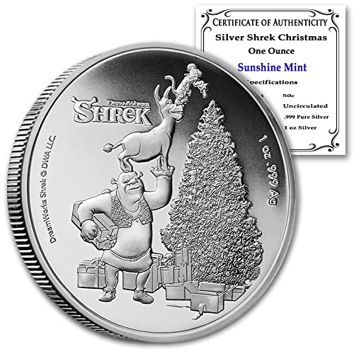 2021 1 oz Silver Fiji Shrek Christmas Xmas Coin Brilliant Uncirculated with a Certificate of Authenticity 50c BU