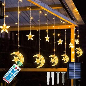 funpeny solar star and moon fairy string lights 138led 8 lighting modes outdoor/indoor waterproof twinkle curtain light for backyard garden patio home ramadan decoration
