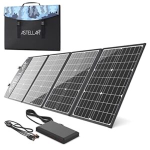 ASTELLAR Portable 120W Solar Panel - Solar Charging with Quadruple Outlet USB Port - 4 in 1 MC4 Adapter Cable Included - Monocrystalline Solar Panel for Camping, Backpacking, Travel