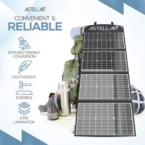 ASTELLAR Portable 120W Solar Panel - Solar Charging with Quadruple Outlet USB Port - 4 in 1 MC4 Adapter Cable Included - Monocrystalline Solar Panel for Camping, Backpacking, Travel