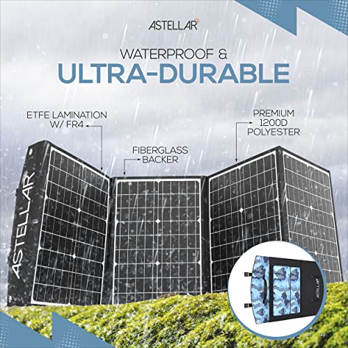 ASTELLAR Portable 120W Solar Panel - Solar Charging with Quadruple Outlet USB Port - 4 in 1 MC4 Adapter Cable Included - Monocrystalline Solar Panel for Camping, Backpacking, Travel