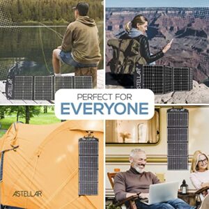 ASTELLAR Portable 120W Solar Panel - Solar Charging with Quadruple Outlet USB Port - 4 in 1 MC4 Adapter Cable Included - Monocrystalline Solar Panel for Camping, Backpacking, Travel