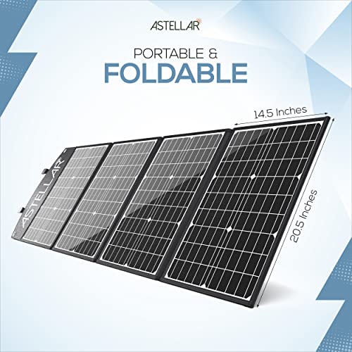 ASTELLAR Portable 120W Solar Panel - Solar Charging with Quadruple Outlet USB Port - 4 in 1 MC4 Adapter Cable Included - Monocrystalline Solar Panel for Camping, Backpacking, Travel