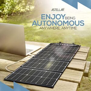 ASTELLAR Portable 120W Solar Panel - Solar Charging with Quadruple Outlet USB Port - 4 in 1 MC4 Adapter Cable Included - Monocrystalline Solar Panel for Camping, Backpacking, Travel