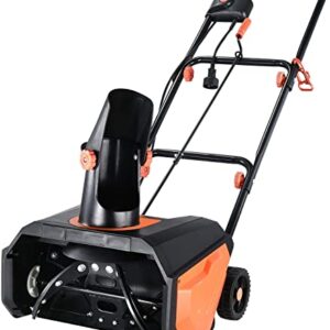 Snow Thrower, 18 Inch Electric Snow Blower, Steel Auger, 180° Rotatable Chute, Overload Protection, 13 Amp, Black & Orange a04